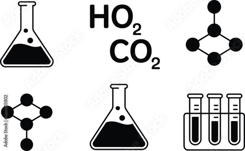 Chemistry Icons With Molecules And Flasks science molecular structure