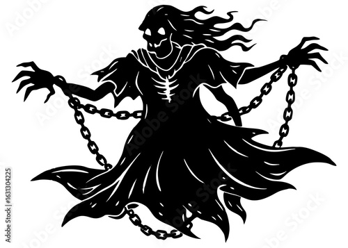Floating Spirit with Chains Silhouette