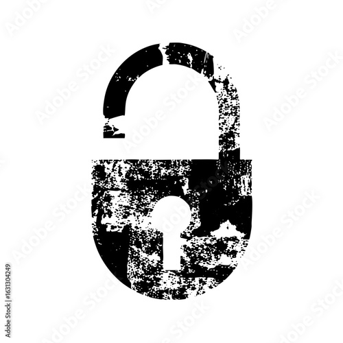 Vector Distressed black open padlock .
