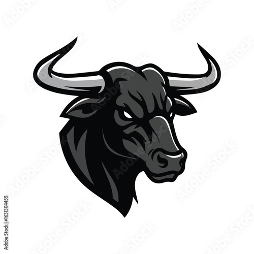 Aggressive Black Bull Mascot with Powerful Horns A Symbol of Strength Determination and Ferocity