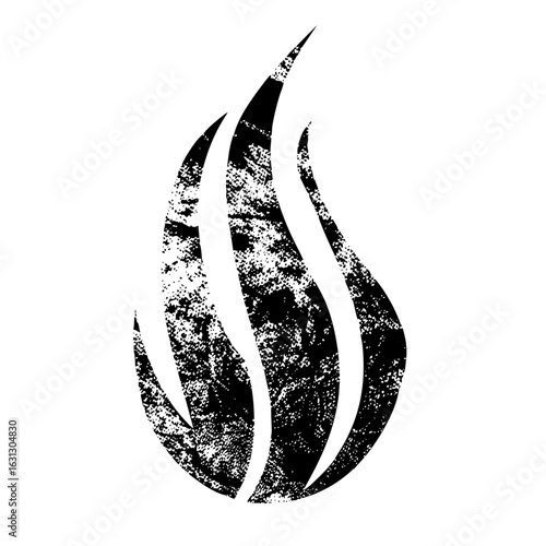 Vector Stylized flame with a distressed texture.