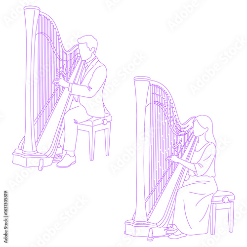 Person Playing Harp Line Art Illustration