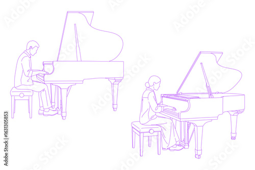 Person Playing Piano Line Art Illustration