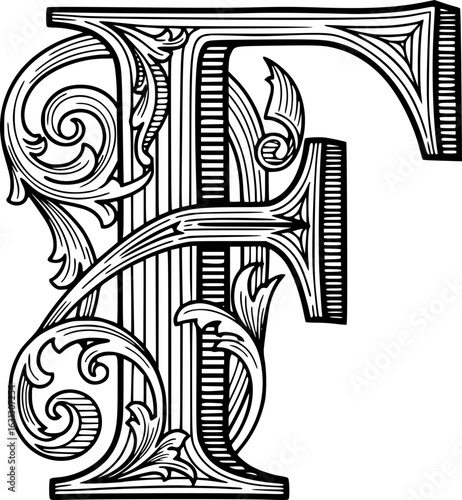 Elegant Black And White Capital Letter F Initial
