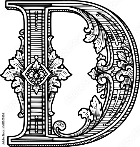 Intricate Capital Letter D With Decorative Flourishes