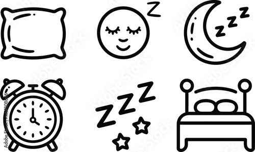 Black and white icons for sleep and bedtime pillow
