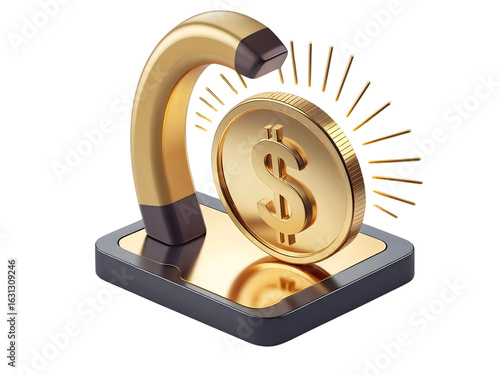 A 3D golden dollar sign stands as an icon of wealth and finance, depicted as a shiny metal coin or a symbol of currency and investment