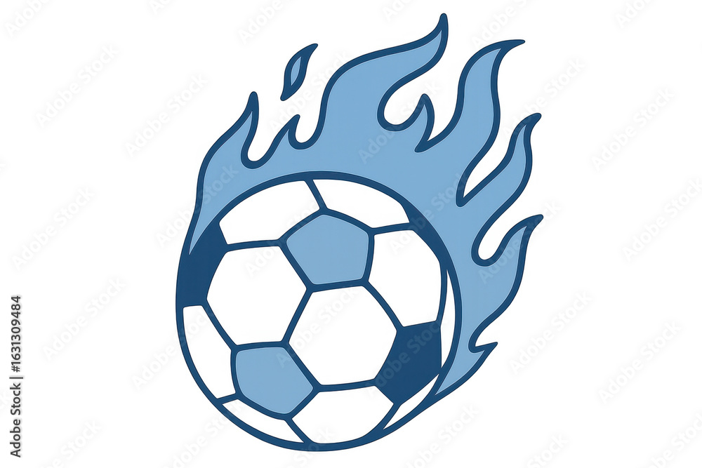Fototapeta premium Light blue burning soccer ball with transparent background, perfect for sports logo or graphic design
