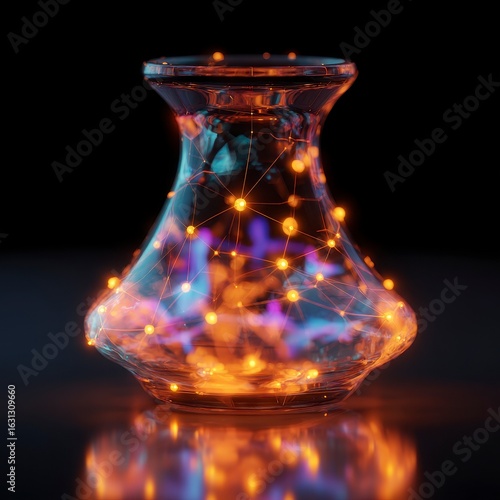 Glass vase, glowing, digital art
