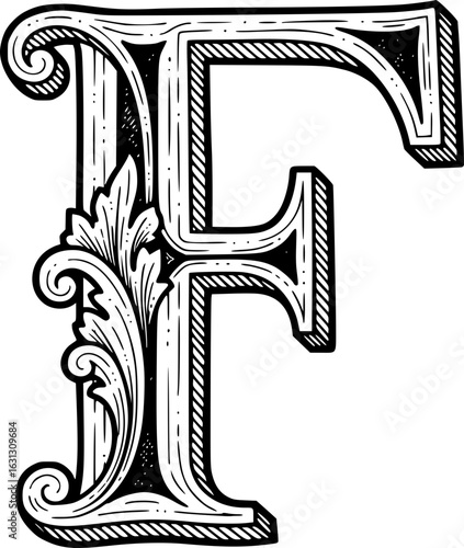 Ornate Capital Letter F With Floral Design