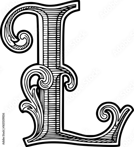 Ornate Capital Letter L Vintage Floral Typography Design