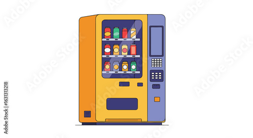 Drink machine with full colorful cans. Isolated on white, for commerce & refreshment