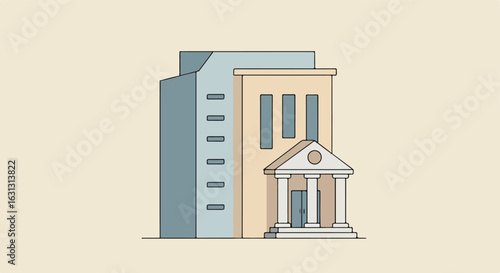 Governmental Building Cartoon, Minimal, Vector Illustration, Simple Background