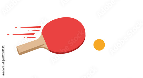 Ping-Pong paddle with motion trails hitting ball on white background for infographics