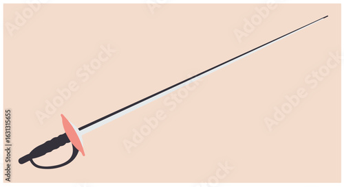 Fencing foil resting diagonally; illustration, sport, education resource