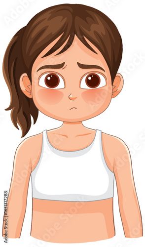 Sad Young Girl in White Sports Top Illustration