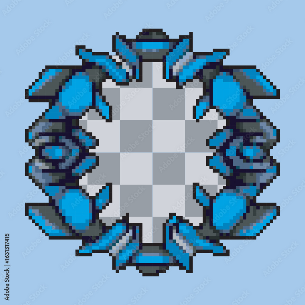 Fototapeta premium Blue Futuristic Robot Circular Frame in pixel art style
