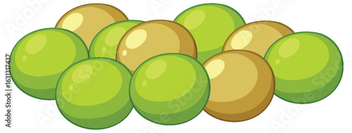 Cartoon Green and Yellow Peas Cluster Illustration