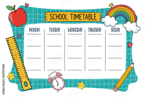 Cute and colorful school timetable template for weekly planning