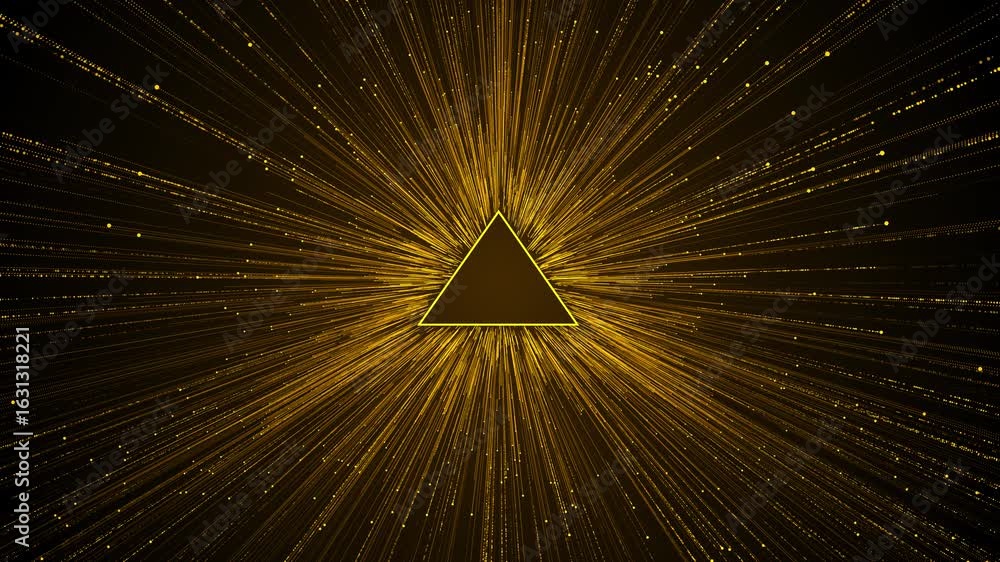 Golden triangle emits radiant light burst, surrounded by dynamic ...