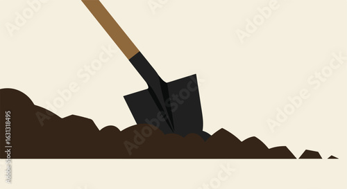 Groundwork Shovel digging soil, simple background, for infographics, gardening