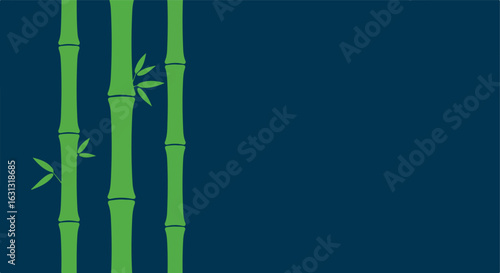 Green bamboo on dark blue background for Asian art, design, or spa promotions