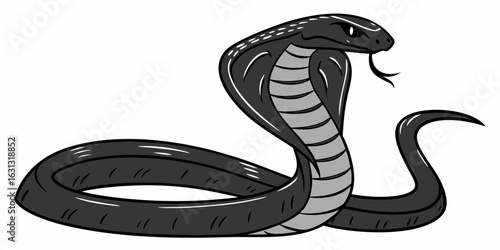 Cute cartoon cobra snake vector illustration with a venomous viper's tongue