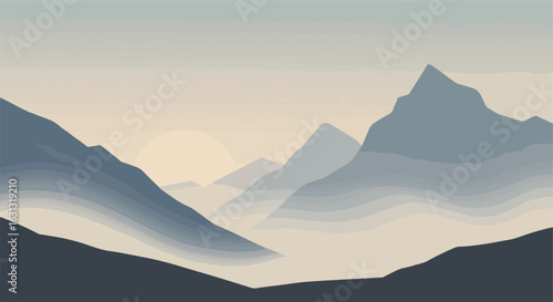 Mountain layers with sun background art for modern presentations