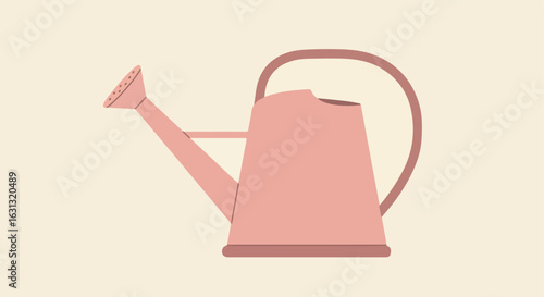 A salmon watering can on a white plain background, illustration for garden use