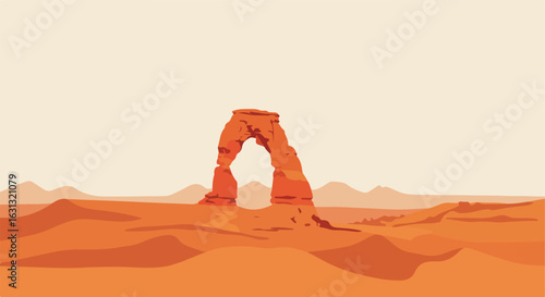Desert Arch Sandstone formation, sky background. Travel, hiking, and graphic design