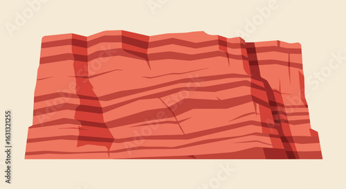 Red canyon formation with stratified layers isolated, for graphic design use