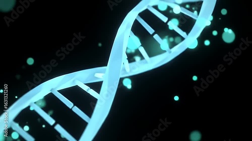 Wallpaper Mural A smoothly rotating 3D animated DNA double helix against a black background with glowing particles representing genetic research and biotechnology Torontodigital.ca