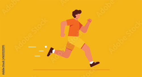 Person running on a yellow background, speed shown. Stock image, ad, presentation