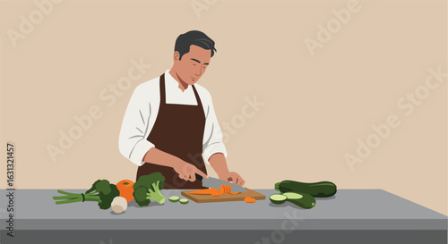 Person chopping vegetables at counter with a light background for healthy cooking