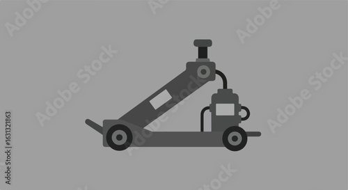 Floor jack illustration in garage with gray backdrop for tire changes/repairs