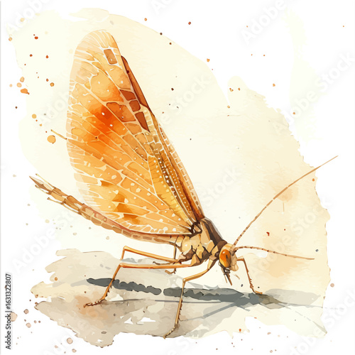 Mayfly, watercolor drawing vector, isolated on a white background.