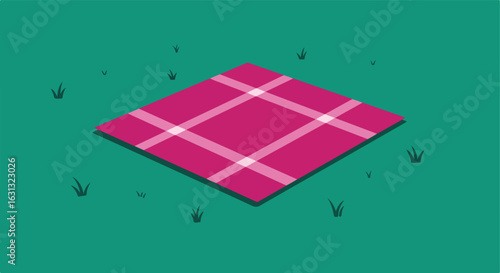 A picnic blanket spread on the grass, for outdoor events or casual recreation