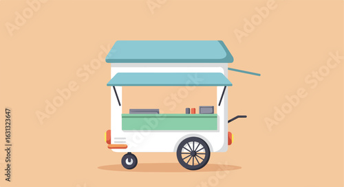Food cart, small business, restaurant in the background with wheels on plain ground