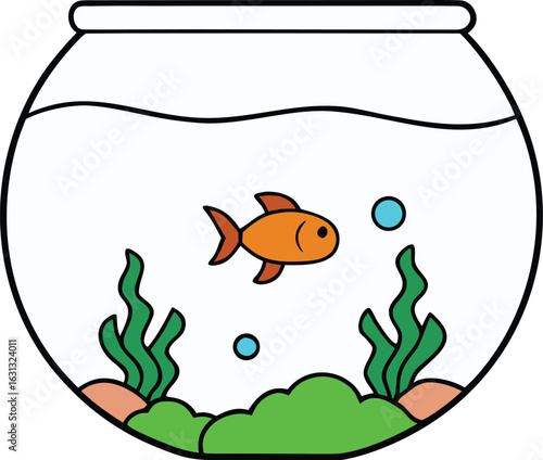 Vibrant underwater scene with goldfish and seaweed in a fishbowl