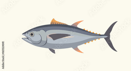 Swimming tuna on white background for educational material or menus