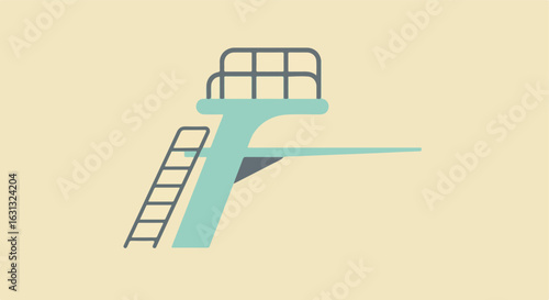 Diver standing on diving board. Jumping in the pool. Blank background. Vector