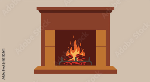Cozy fireplace with burning logs. Background, blank. For winter designs