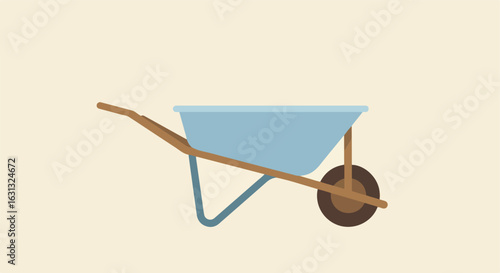 Isolated blue wheelbarrow on neutral background for garden, construction