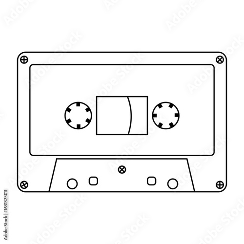 Cassette icon. Audio tape outline. Vintage music symbol. Vector retro object. EPS 10.