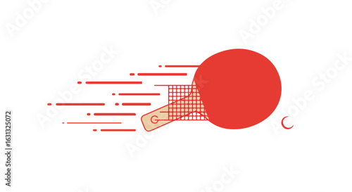 Speeding ping pong paddle, net background, for sport ads, isolated