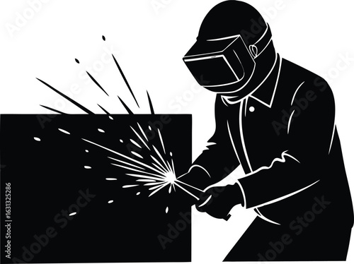 skilled welder in protective gear performing silhouette vector