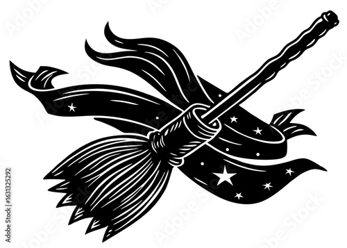 Broomstick Silhouette with Ribbon