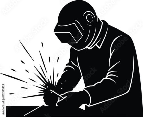 skilled welder in protective gear performing silhouette vector