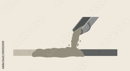 Pouring concrete onto metal rebar illustration. Flat solid background. For web