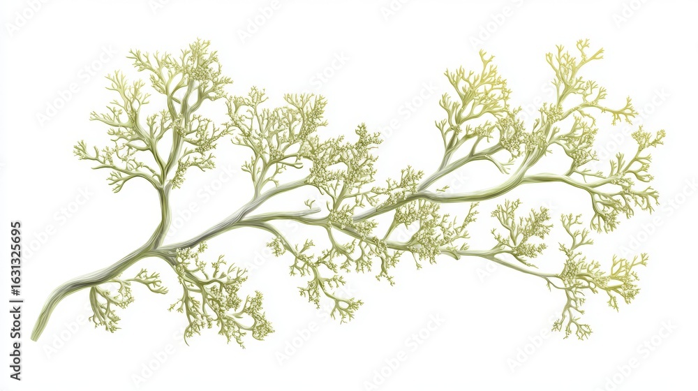 10.A vector illustration of oakmoss, also known as Evernia prunastri, presented in intricate detail with a focus on the delicate, feathery texture. The isolated design on a white background 10.A vector illustration of oakmoss, also known as Evernia prunastri, presented in intricate detail with a focus on the delicate, feathery texture. The isolated design on a white background